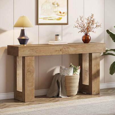 Tribesigns 63-Inch Long Console Table, Wooden Rectangular Sofa Table Behind The Couch, Farmhouse Entryway Table For Entrance, Hallway, Living Room (Natural)