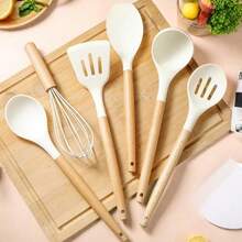 12pcs Silicone Kitchen Utensil Set With Wooden Handles, Non-Stick, Dishwasher , Cooking Essential Includes Spatula, Whisk, Tongs, Ideal For Holiday Cooking And Daily Use - Multicolor - View 1