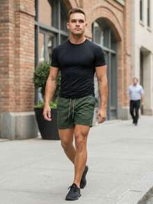 Men's Bermuda Shorts In Twill Fabric With Elastic Waistband - màu xanh lá - Xem 1