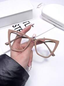 Gafas de estilo ojo de gato con lentes transparentes para un aspecto de negocio vintage, accesorios de gafas transparentes, accesorios de gafas para mujeres - Marrón Mocha - Ver 6