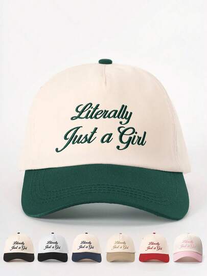 1pc Embroidered "Just A Girl" Colorblock Baseball Cap, Adjustable Casual Sun Hat For Spring/Autumn Travel, Versatile Sunscreen Hat, Y2K Style For Young Adults