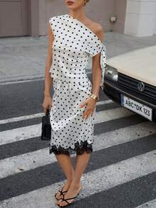 Áo kiểu cổ xoắn chấm bi thời trang, thanh lịch, mới về, phù hợp cho các dịp thường nhật, đi biển, hẹn hò buổi tối, kỳ nghỉ và đi học. - Màu be - Xem 3