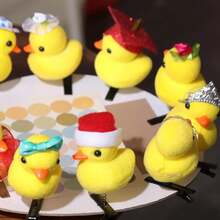 Pinzas para el pelo de pato con diseño floral de moda, pasadores laterales de peluche con lazo de pollo, horquillas de animales, pinzas de pico de pato de dibujos animados para niños/niñas QT4D - Estilo F - Ver 4