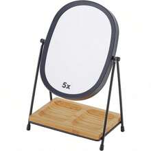 Tabletop 5x/1x Magnifying Makeup Mirror With Squared Bamboo Tray Small Desk Mirror 360° Rotation Vanity Mirror With Stand Desktop Cosmetic Mirror - Matt Black With Bamboo Tray - View 10