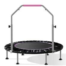 40" Foldable Mini Trampoline, With Durable Bungee Band And Adjustable Foam Handle For Home Gym,Indoor Trampoline For Kids, Adults Indoor/Garden Workout, Fitness Rebounder With Adjusta - 黑色 - 查看 4