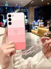 Heart-Shaped Painted Transparent Protective Phone Case With Bracelet Strap, Compatible With IPhone 17/17 Pro/17 Pro Max, 16/11/16 Pro/16 Plus/16 Pro Max/16e, 15 Pro Max, 13/14/12/XS/XR/7G/8P, And Galaxy S25/S25 Plus/S25 Ultra, A16/A36/A26/A56/A50/A12/A32, S26/S26 Plus - Multicolor - View 3
