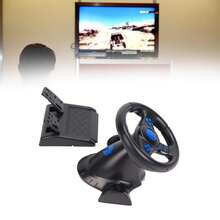 Game Steering Wheel 180° Rotation 7 in 1 Vibration USB Racing Game Wheel with Pedal for PC - Ver 4