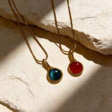 1 chiếc vòng cổ mặt dây chuyền hình mắt mèo bằng thép không gỉ kiểu cổ điển, mạ vàng, phù hợp cho cả ngày thường và dự tiệc. - Vàng - Xem 6