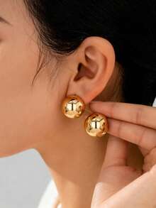 1 Pair Minimalist Geometric Smooth Round Earrings, Fashionable Unique Jewelry Design - Gold - View 4