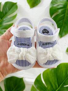 Newborn Infant Girls Summer Sandals With Flower Bow Soft Bottom Wedding Dress Flat Shoes, Toddler Crib Shoes - White - View 10