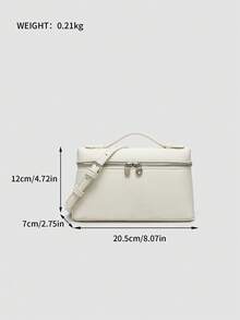 1pc Solid Color Litchi Texture PU Square Shoulder Bag, Small Handbag For Women, Suitable For Daily Fashion Matching, - White - View 9