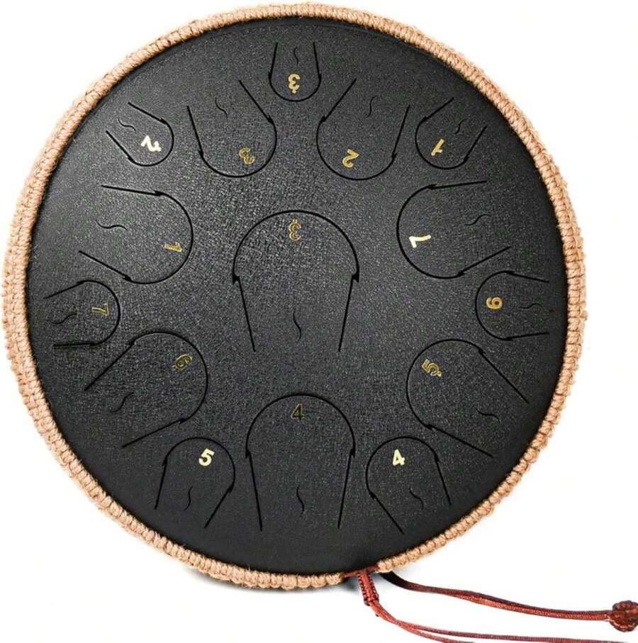 Steel Tongue Drum - 14 Inch 15 Note Tongue Drum - Hand Pan Drum With Music Book, Handpan Mallets And Carry Bag, C Major, Black - ColorA - 查看 1