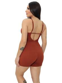 Jumpsuit Ribbed Strappy Romper Women's Clothing Gym Sports Fitness - Rust Brown - View 11