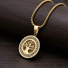 Exquisite Luxury Golden Tree Of Life Pendant Necklace, High-Quality Stainless Steel Inlaid With Shiny Synthetic Zirconia Stone Women's Necklace, Ramadan Prayer Jewelry - Tree Of Life - View 4