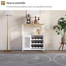 Mueble bar, botellero industrial con estantes ajustables, aparador con portavasos, almacenamiento de café, para cocina, comedor, sala de estar, blanco - Blanco - Ver 3