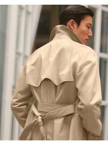 Runcati Men's Trench Coat Double Breasted Notched Lapel Casual Belted Windbreaker Fall Classic Long Jacket Overcoat - Màu kaki nhạt - Xem 2