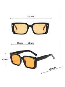 1 Pair Black Frame Yellow Square Retro Large Frame Flattering Fashion Glasses, Suitable For Street Photography, Driving, Vacation, Beach, Outfit - Black - View 6