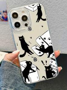 可爱调皮黑猫透明防摔镜头保护TPU手机壳，兼容苹果15 Pro Max - 無色 - 查看 3