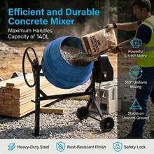 TABU 5.5 Cu.Ft Electric Concrete Mixer, Portable Cement Mixer, Mortar Mixing For Stucco/Seeds, Freestanding Cement Mixing Tools With Wheels For Stucco, Orange/Blue/Green - 查看 7