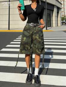 女式低腰迷彩宽松阔腿九分牛仔裤 - 迷彩 - 查看 3