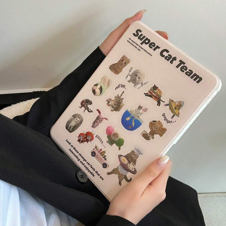 可爱卡通小猫图案第11代平板电脑保护套，适用于Pro 2025新款第10代、Air 7/6、11英寸平板电脑，时尚平板电脑保护套，带笔槽 - 白色 - 查看 8