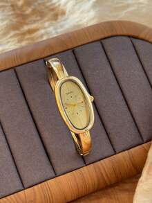 1 chiếc đồng hồ nữ thạch anh hình bầu dục, thanh lịch và thời trang, phù hợp để đeo hàng ngày, cũng có thể là quà tặng sinh nhật/tốt nghiệp, phụ kiện cho các buổi gặp gỡ và tiệc tùng thường ngày. - Vàng - Xem 7