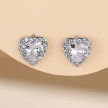2pcs Women's Heart-Shaped Zirconia Earrings, Daily Wear Heart Stud Earrings - Earring - View 17