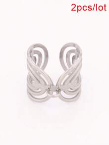 2 piezas de anillos abiertos de acero inoxidable chapados en oro de 18K, base de anillo de cadena redonda geométrica ancha para hacer joyas DIY y accesorios - anillo - Ver 20