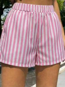 Women's Casual Comfy Set: Striped Shorts And Printed T-Shirt - Beach, Vacation, Home, Street, Airport Clothes - Spring/Summer - Tắt trắng - Xem 3