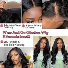 200% High Density Body Wave Lace Front Wigs Human Blended Hair -34 Inch Lace Front Wig Human Blended Hair13x4 5x5 13x6 HD Lace Front Human Blended Hair Glueless Wig For Women, Pre-Plucked With Baby Hair, No Glue & Ready To Wear - Natural & Black - View 3