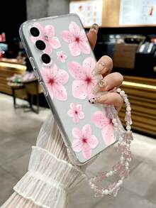 Flower Peach Blossom Painted Transparent Painted Bracelet Attached Minimalist Fashion Creative Shockproof Phone Case Compatible With Ip 17/Ip 17pro/Ip 17promax/ IP16/11/16pro/16plus/16promax/16e/15Promax/13/14/12/XS/XR/7G/8P, Compatible With Samsung Galaxy S25/S25PLUS/S25 Ultra/A16/A36/A26/A56/A50/A12/A32 S26 S26PLUS - Multicolor - View 3