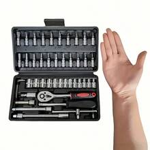 46pcs Stainless Steel Tool Set - Precision Ratchet Wrench, Screwdriver Bits And Sockets, Multifunctional Repair Tool Kit For Automotive, Bicycle And Home Maintenance - A - View 4