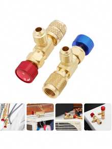 Este juego de 2 piezas incluye una válvula de carga, un adaptador y una válvula de . Con un diseño ergonómico para una fácil instalación y mantenimiento, se utiliza en la reparación de aires acondicionados. - Unitalla - Ver 1