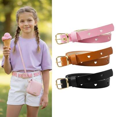 Kit 3 Cintos Infantil Feminino Moda Kids Estilo Princesa com Coração Fivela Dourada - Manuzinha