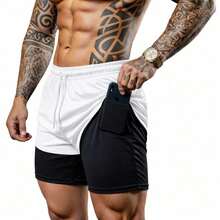 2-In-1 Compression Shorts For Gym, Training, Fitness, Crossfit, Running, Anime, Smile - 白色 - 查看 2