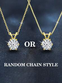 1pc Minimalist Fashion 925 Sterling Silver 1 Carat Moissanite Yellow Gold Color Necklace, Suitable For Women Everyday Wear, Party, Mother's Day, Birthday, Wedding, Anniversary Jewelry Gift - Yellow Gold - View 2