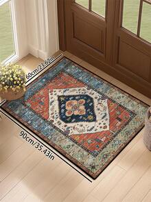 1 pieza Alfombra de estilo vintage, alfombra rectangular de poliéster tradicional bohemia desgastada de color rojo, fácil de cuidar y lavable, adecuada para sala de estar, pasillo, mesita de noche, sala de estar, dormitorio, oficina, cocina, decoración rústica del hogar - Multicolor - Ver 27