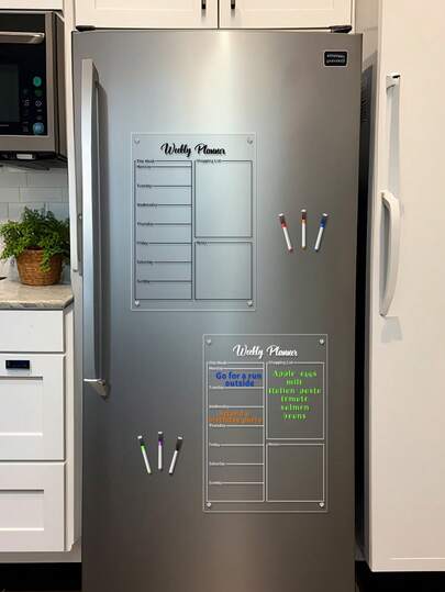 1 Set Magnetic Transparent Acrylic Weekly Planner Memo Board, Erasable Magnetic Fridge Sticker Acrylic Message Board (Comes With 6 Random Color Whiteboard Markers)