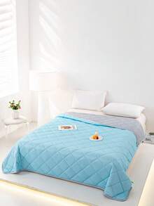 1件装柔软舒适简约轻盈夏季被子/毯子，四季皆宜，可机洗，适用于卧室、客房、旅行，现代风格，易于打理，适用于单人/双人床、酒店、露营和家居装饰，豪华酒店床上用品 | 现代绗缝设计 | 波浪压纹，夏季装饰，房间装饰 - 冰川藍 - 查看 10