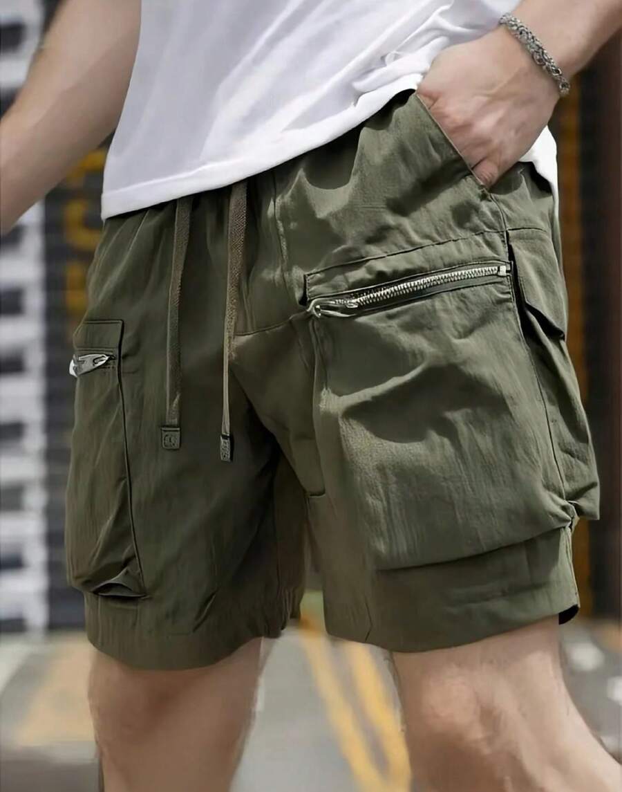 Men's Waterproof Cargo Shorts Made From Imported Tactel Fabric. - Verde Oscuro - Ver 1