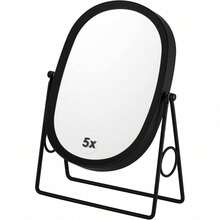 Tabletop 5x/1x Magnifying Makeup Mirror With Squared Bamboo Tray Small Desk Mirror 360° Rotation Vanity Mirror With Stand Desktop Cosmetic Mirror - Matt Black - View 9