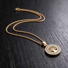 Exquisite Luxury Golden Tree Of Life Pendant Necklace, High-Quality Stainless Steel Inlaid With Shiny Synthetic Zirconia Stone Women's Necklace, Ramadan Prayer Jewelry - Tree Of Life - View 2