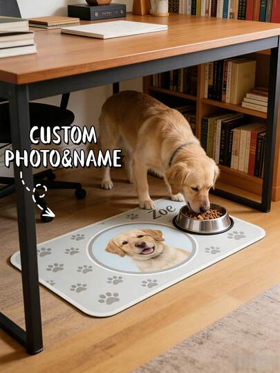 1pc Customizable Pet Food Mat With Pet Photo & Name, Cute Paw Print Design, Ideal For Pet Dining, Essential For Pet Lovers, Suitable For Daily Use, Pet Birthday And Special Occasions