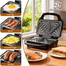 SUPERLEX 900W Sandwich Maker, Deep-Grooved Toaster,  Non-Stick Coating Heating Plate, Removable Deep-Grooved Baking Tray For Easy Cleaning, LED Indicator Light, Cool-Touch Handle And Non-Slide Bottom Feet, Fast Heating, Essential For Breakfast And Afternoon - UK Plug(220-240V) - View 3
