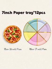24/12个彩色箔纸盘，7/9英寸彩虹几何主题派对餐盘，适合6-12人使用，适用于生日派对、新娘送礼会、婴儿派对装饰 - 彩色 - 查看 7