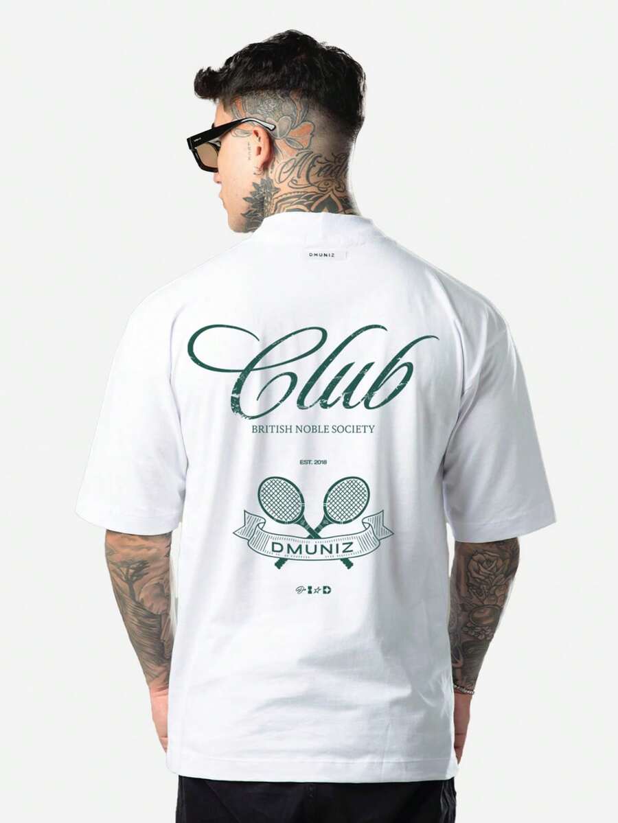 DMUNIZ Streetwear Oversized T-Shirt, High Neck, Tennis Club, New Release, 100% Cotton - trắng - Xem 1