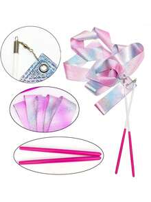 Sparkling Star Artistic Gymnastics Ribbon, Pink Blue Gradient Dance Streamer Ribbon, Shiny Glitter Star Long Dance Ribbon, Gradient Color Art Gymnastics Prop, Lightweight Smooth Dance Decoration Ribbon For Ballet Performance, Stage Show, Aerobic Gymnastics And Daily Practice, Ideal Back To School Gift, Dance Season Essential, Travel Performance Must-Have & Holiday Present, Fashion Aesthetic Art Accessory For Girls Students Dance Lovers Indoor Outdoor Use - Multicolor - View 6