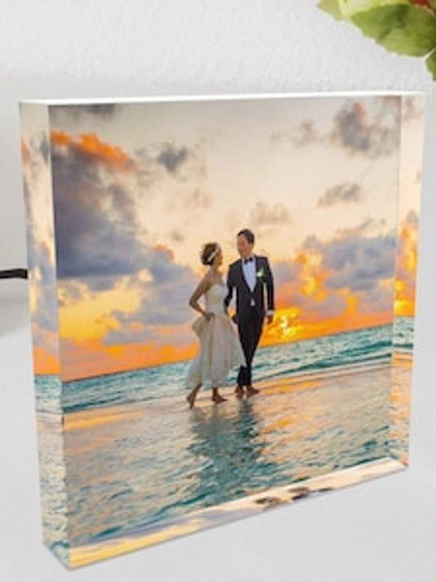 Bingkai Foto Pasangan Akrilik Prisma Kustom, Potret Cat Air, Potret Kristal 3D, Hadiah Ulang Tahun Pernikahan, Bingkai Mengapung, Dekorasi Rumah - MultiWarna - View 1