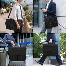 NEWHEY 15,6 tum laptop-messengerbag vintage portfölj, stor kapacitet med axelrem och topphandtag, slitstark arbetsväska i canvas för affärer, kontor och resor - Multifärgad - Visa 6