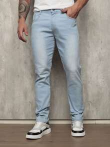 Men's Skinny Jeans With Elastane - 淺色水洗藍 - 查看 2